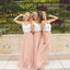 Popular Cheap Junior Off Shoulder Scoop Neck White Blush Pink Tulle Long Bridesmaid Dresses, WG40