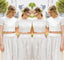 2 Pieces Short Sleeves Lace Pretty Long Wedding Bridesmaid Dresses, WG396