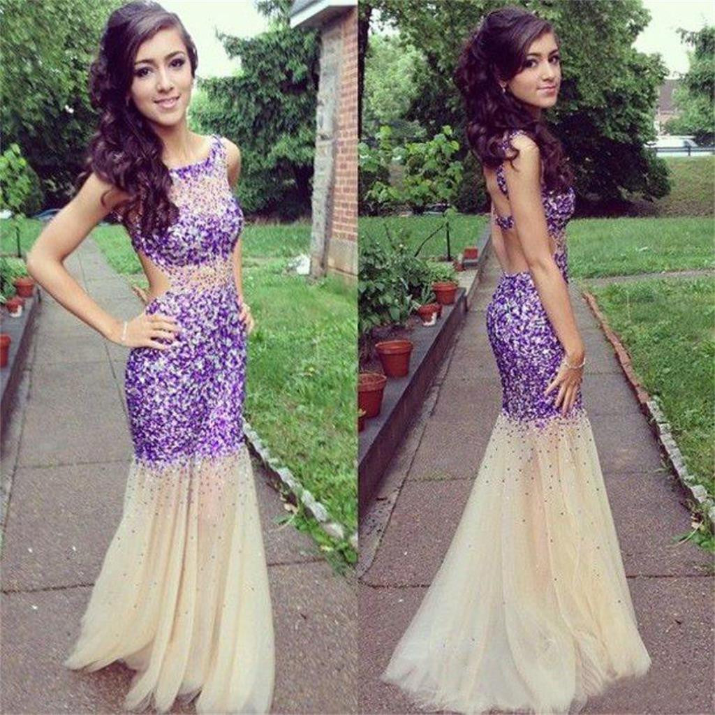 Long Fashion Sparkle Backless Popular Mermaid Evening Prom Dresses Online, PD0101
