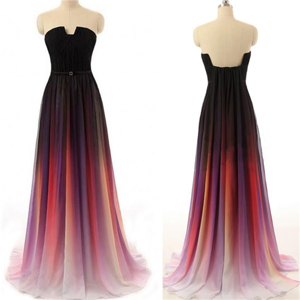 Long Gradient Chiffon Simple Popular Prom Dresses, Cheap Long Bridesmaid Dresses, PD0111