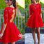 Charming Red Half Sleeve See Through Lace Open Back Homecoming Prom Gown Dress, BD0023