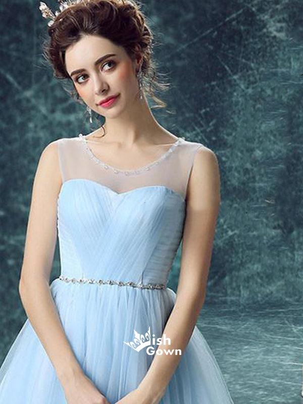 Light Blue Illusion Tulle Cute Homecoming Prom Cocktail Dresses, CM0017