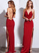 Simple Red Halter Sexy Side Split Backless Cheap Cocktail Evening Dress Prom Dress, PD0024