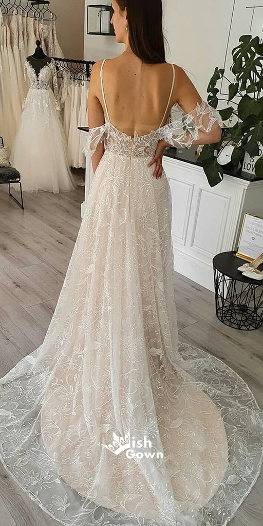 Elegant Appliques Spaghetti Straps Tulle Wedding Dress WDH069