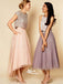 Pretty Two Pieces Cap Sleeve Sequin Top Organza Long Bridesmaid Dresses Cheap Prom Dresses, WG38