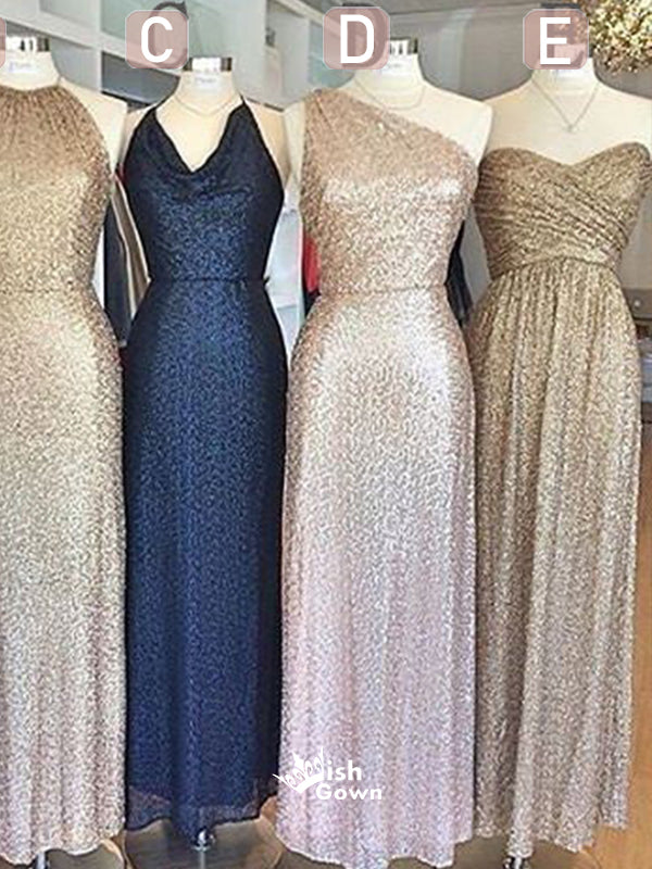 Popular Mismatched Cheap Long Sequin Bridesmaid Dresses, WG404