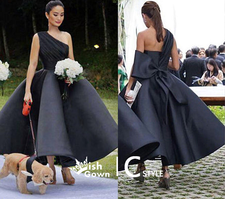 Unique New Arrival Black Ankle Length Wedding Party Bridesmaid Dresses with Bow, WG445