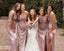 Blush Mismatched Soft Satin Backless Sits Long Sheath Bridesmaid Dress, WGM034