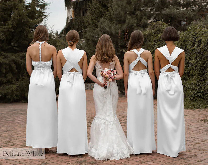 Different Colors Mismatched Satin Black Burgundy Dusty Pink Blue White Teal  Green Side Split Long Sheath Bridesmaid Dress, WGM034  Wish Gown