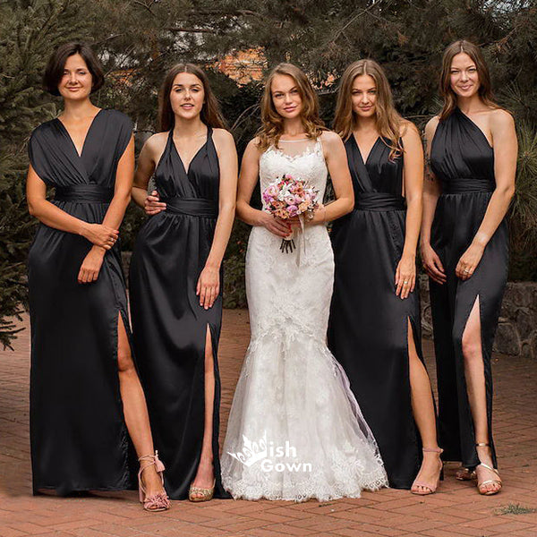 Different Colors Mismatched Satin Black Burgundy Dusty Pink Blue White Teal Green Side Split Long Sheath Bridesmaid Dress, WGM034 Wish Gown Different Colors Mismatched Satin Black Burgundy Dusty Pink Blue White Teal Green Side Split Long Sheath Bridesmaid Dress, WGM034 Wish Gown