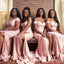 Multiple Types Pink Soft Satin Mermaid Side Slit Sexy Bridesmaid Dresses, WGM056