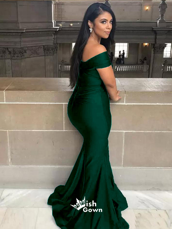 Emerald Mermaid Off Shoulder Floor length Wedding Guest Bridesmaid Dresses, WGM112