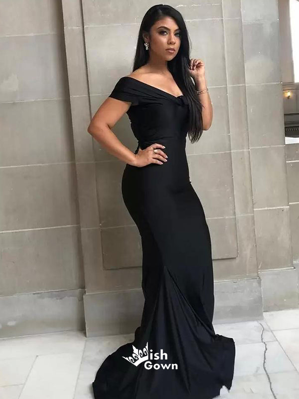 Black Mermaid Off Shoulder Floor length Wedding Guest Bridesmaid Dress Wish Gown Black Mermaid Off Shoulder Floor length Wedding Guest Bridesmaid Dress Wish Gown