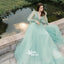 Mint Green A-line Deep V-neck Beaded Long Sleeves Evening Gown Prom Dress, WGP064