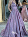 Sexy Sweet Sparkle Lavender Spaghetti Strap A-line Long Prom Dress, WGP066