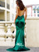 Gorgeous Teal Green Satin Mermaid V-neck Spaghetti Strap Backless Prom Evening Dresses, WGP084