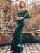 Teal Green Off Shoulder Sequin Top Satin Mermaid Evening Gowns Long Prom Dress With Tulle Sleeve, WGP103