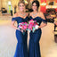 Elegant Off Shoulder Sweet Heart Mermaid Tulle Cheap Bridesmaid Dresses, WG19