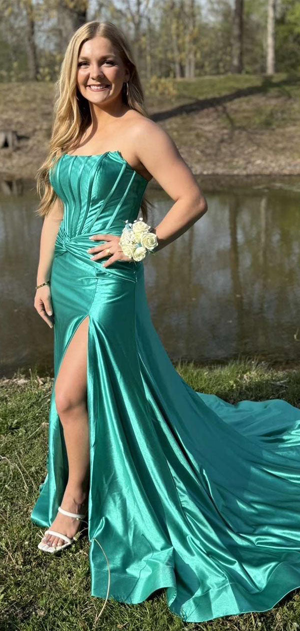 Elegant Green Sweetheart Mermaid Side Slit Long Prom Dress Ideas, Even Wish Gown Elegant Green Sweetheart Mermaid Side Slit Long Prom Dress Ideas, Even Wish Gown