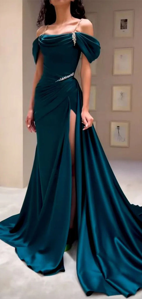 Elegant Dark Green Spaghetti Strap Mermaid Long Prom Dress Ideas, Evening Party Dresses,WGP1976