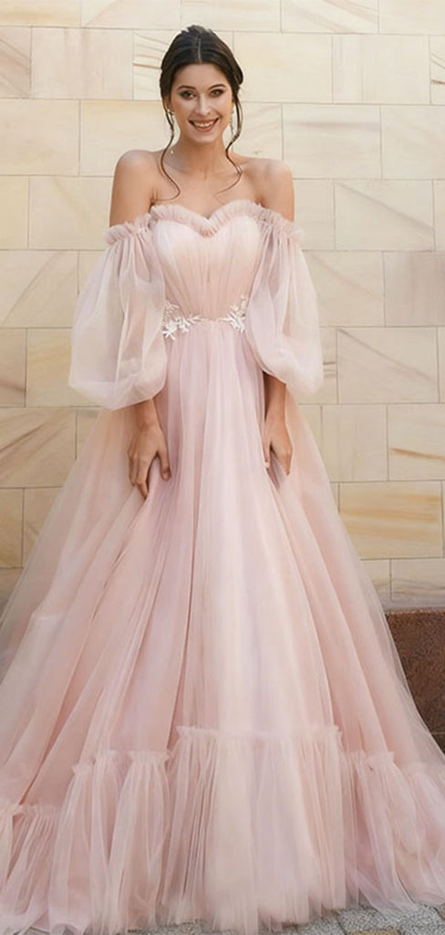 Elegant Pink Sweetheart A Line Long Prom Dress Ideas, Evening Party Dresses, WGP2037