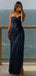 Elegant Navy Blue Strapless Prom Dress Ruched Mermaid Evening Gown,WGP2145