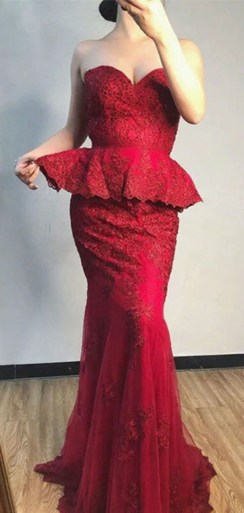 Sexy Applique Red Sweetheart Mermaid Long Prom Dress Ideas, Evening Party Dresses,WGP1852