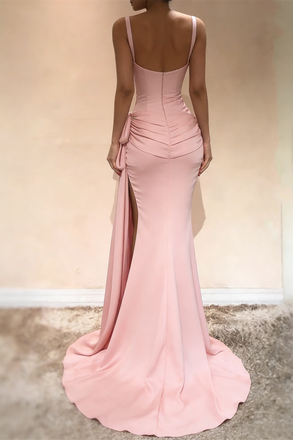 Sexy Sweetheart Neck Ruched Pink Silk Prom Dress with Slit,WGP2062