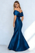 Classy Teal Blue Mermaid Formal Gown Ruched Off-Shoulder Satin Prom Dress,WGP2115