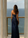 Elegant Navy Blue Strapless Prom Dress Ruched Mermaid Evening Gown,WGP2145