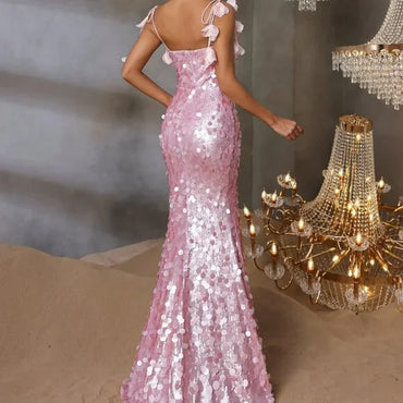 Sparkly Pink Spaghetti Strap Mermaid Long Prom Dress Ideas, Evening Party Dresses,WGP1900
