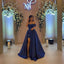Elegant Navy Blue Off-Shoulder A-Line Long Prom Dress Ideas, Evening Party Dresses,WGP1975