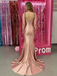 Classy Dusty Rose Satin Prom Gown Floral Strap Corset Bodice Long Train Formal Dress,WGP2049