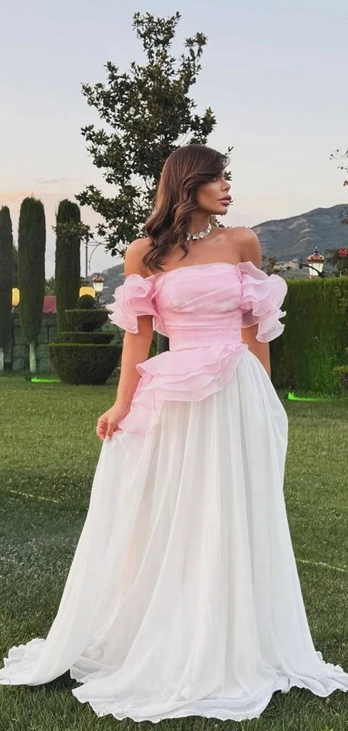 Elgant Pink Off-Shoulder A-Line Long Prom Dress Ideas, Evening Party Dresses,WGP1890
