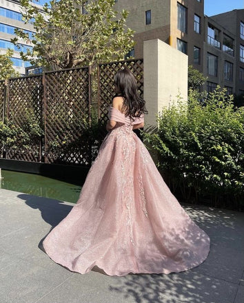 Charming Pink Off-Shoulder A-Line Long Prom Dress Ideas, Evening Party Dresses,WGP1921