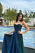 Unique Navy Blue Spaghetti Strap A-Line Long Prom Dress Ideas, Evening Party Dresses,WGP1945