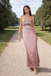 Modern Rose Gold Satin Sheath Prom Dress Ruched Bust Strappy Backless Gown,WGP2208