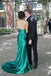 Elegant Green V-Neck Mermaid Side Slit Long Prom Dress Ideas, Evening Party Dresses, WGP1997