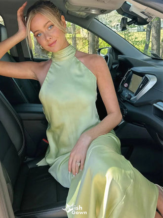 Elegant Yellow High Neck Mermaid Long Prom Dress Ideas, Evening Party Dresses,WGP1724
