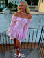 Elegant Pink Off Shoulder Ball Gown Long Sleeve Popular Cheap Short Homecoming Dresses, EPT311