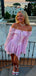 Elegant Pink Off Shoulder Ball Gown Long Sleeve Popular Cheap Short Homecoming Dresses, EPT311