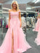 Beautiful Pink A-Line Off-shoulder Side Slit Popular Long Evening Dresses, Formal Dresses, Birthday Party, WGP565