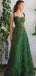 Gorgeous Emerald Green A-Line Sweetheart Spaghetti Straps Applique Lace Cheap Maxi Long Party Prom Gowns,Evening Dresses,WGP436