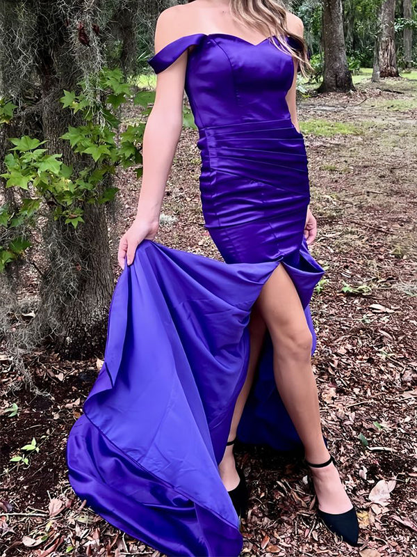 Elegant Purple Off Shoulder Mermaid Side Slit Party Prom Dresses,Evening Dress Online, WGP827