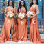 Elegant Orange Spaghetti Strap Mermaid Side Slit Sleeveless Wedding Guest Bridesmaid Dresses,WGM394