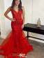 Sexy Red V-Neck Lace Mermaid Party Prom Dresses,Evening Dress Online, WGP831