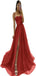 Sexy Red A-Line Sweetheart Spaghetti Straps Side Slit Beading Long Formal Prom Gowns,Evening Dresses,WGP360