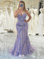 Sexy Lilac Mermaid V-Neck Spaghetti Straps Beading Maxi Prom Gowns,Evening Dresses,WGP350