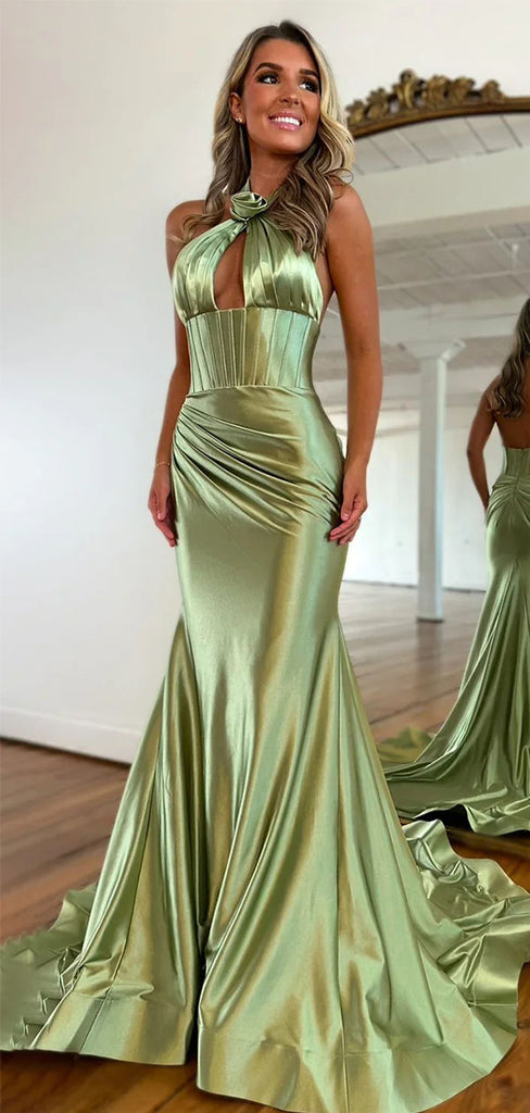 Elegant Green V-Neck Mermaid Long Prom Dress Ideas, Evening Party Dresses,WGP1986