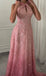 Sparkly Pink Halter A-Line Long Prom Dress Ideas, Evening Party Dresses,WGP1946